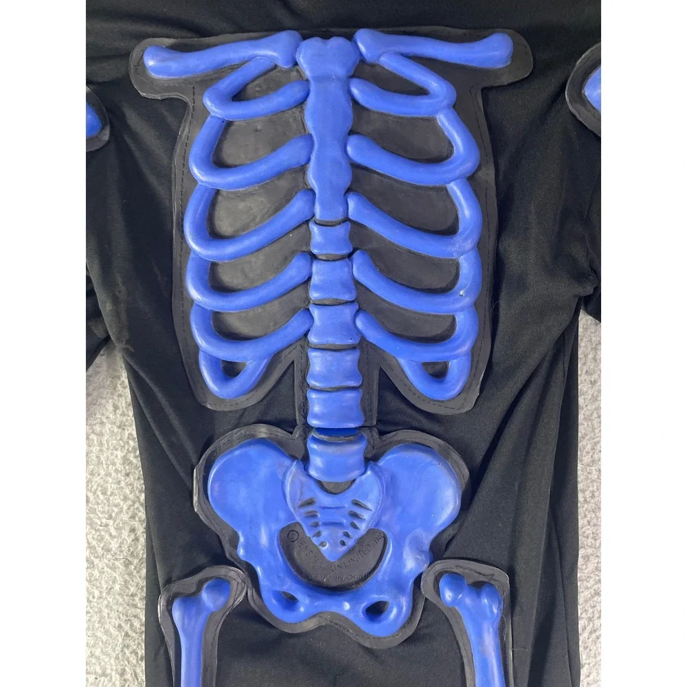 Kids Skeleton Costume 4T Blue 3D Bones Hooded Jumpsuit Halloween